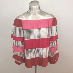 Velvet heart off the shoulder blouse, W ruffles, L